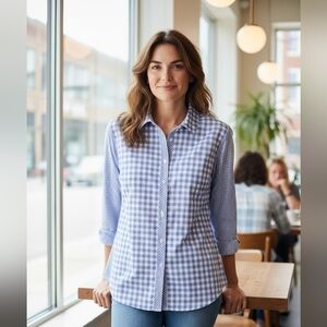 Talbots Light Purple and White Gingham Button-Down Shirt